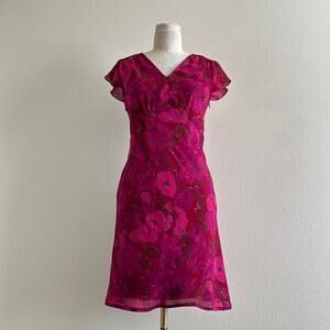 vintage Express Y2K bright pink floral midi dress size 3/4